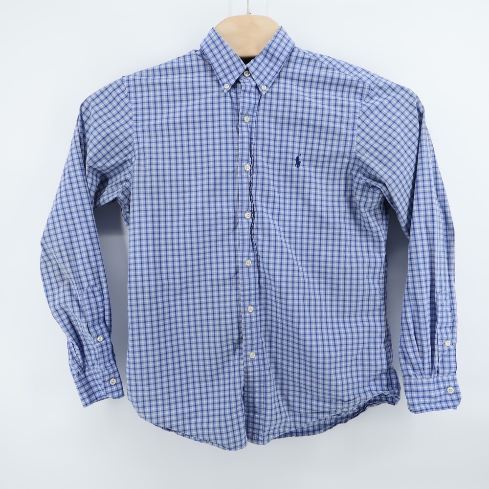 Polo Ralph Lauren Men's Blue Plaid Button Down Shirt Medium Long SLeeve‎ Flaws - Picture 3 of 10
